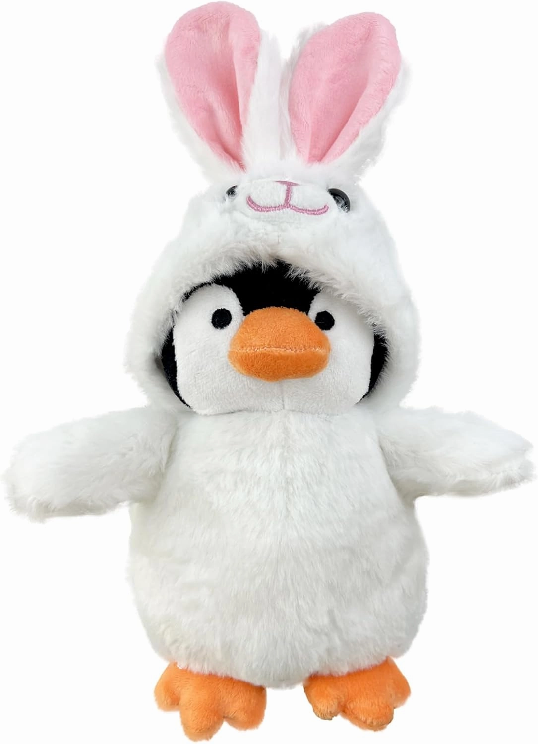 9 Inch Plush Penguin Toy with Rabbit Hat - Soft Stuffed Animal Gift for Kids, Birthday & Christmas Cute Collectible Plush (White Rabbit Hat)
