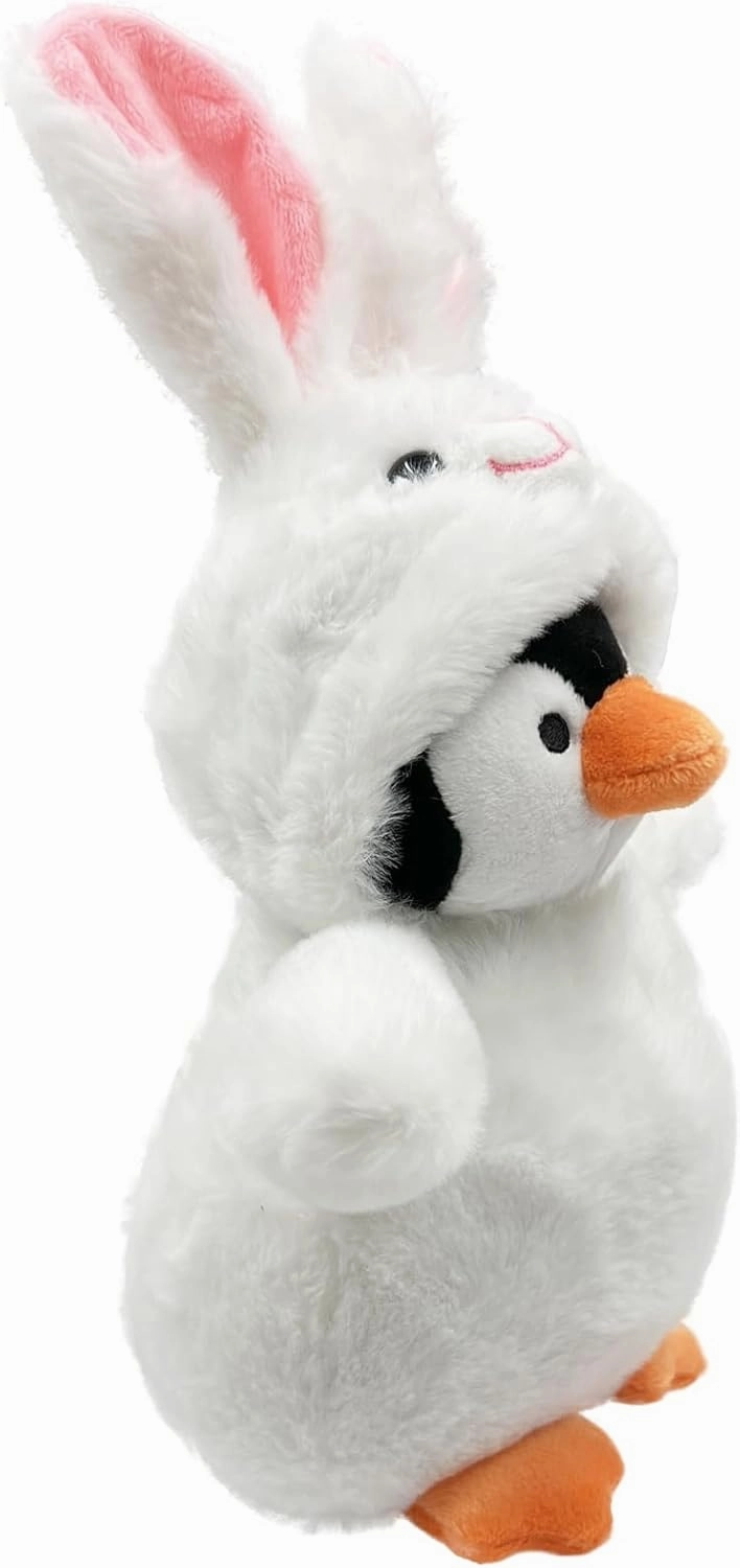 9 Inch Plush Penguin Toy with Rabbit Hat - Soft Stuffed Animal Gift for Kids, Birthday & Christmas Cute Collectible Plush (White Rabbit Hat)