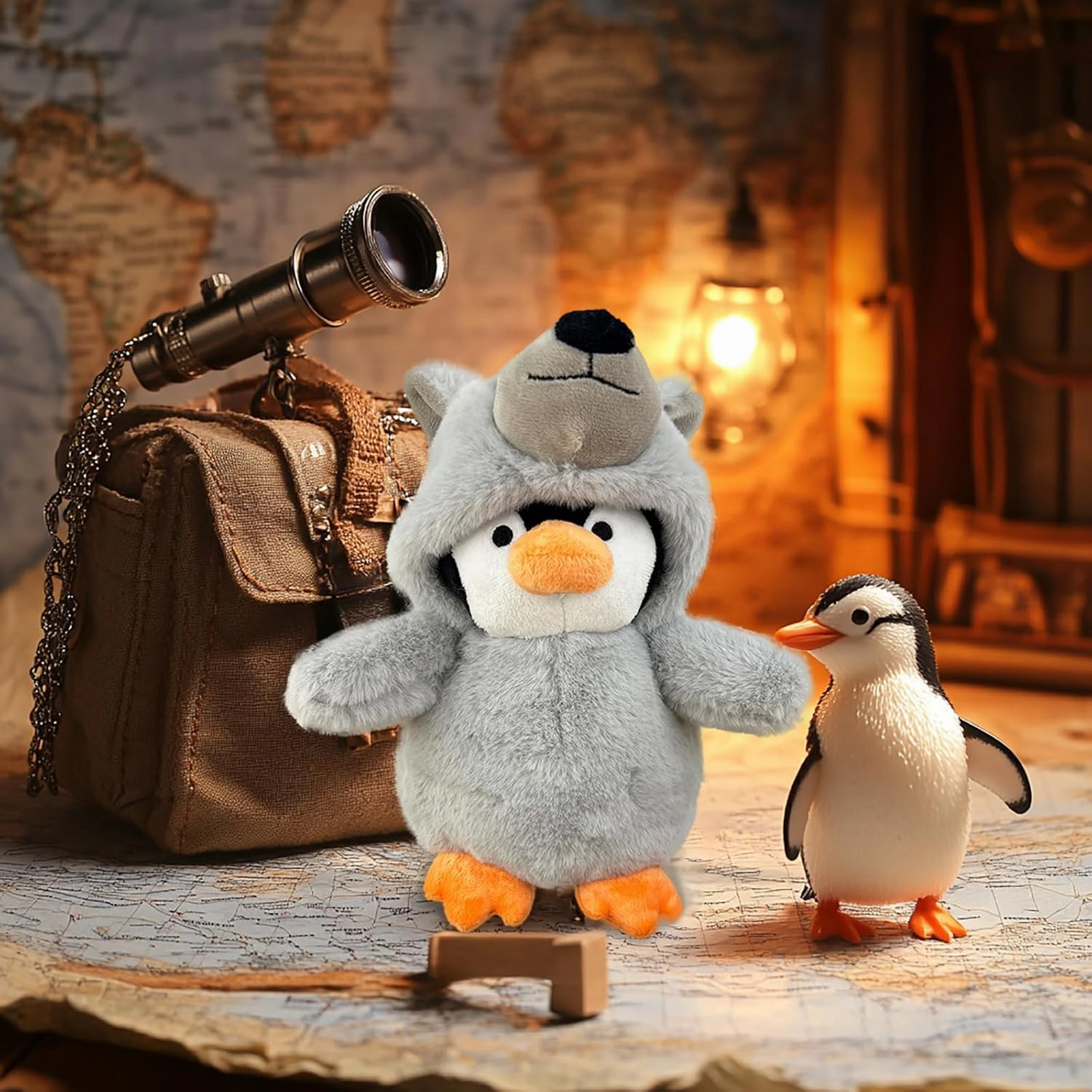 9 Inch Plush Penguin Toy with Wolf Hat - Soft Stuffed Animal Gift for Kids, Birthday & Christmas Cute Collectible Plush (Wolf Hat)
