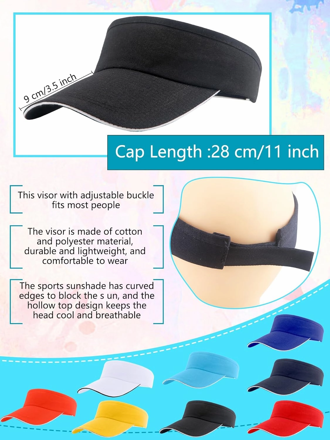 9 Pieces Adult Sun Visor Adjustable Visor Hat UV Protection Sun Hat for Women Men Summer Beach Outdoor Activities