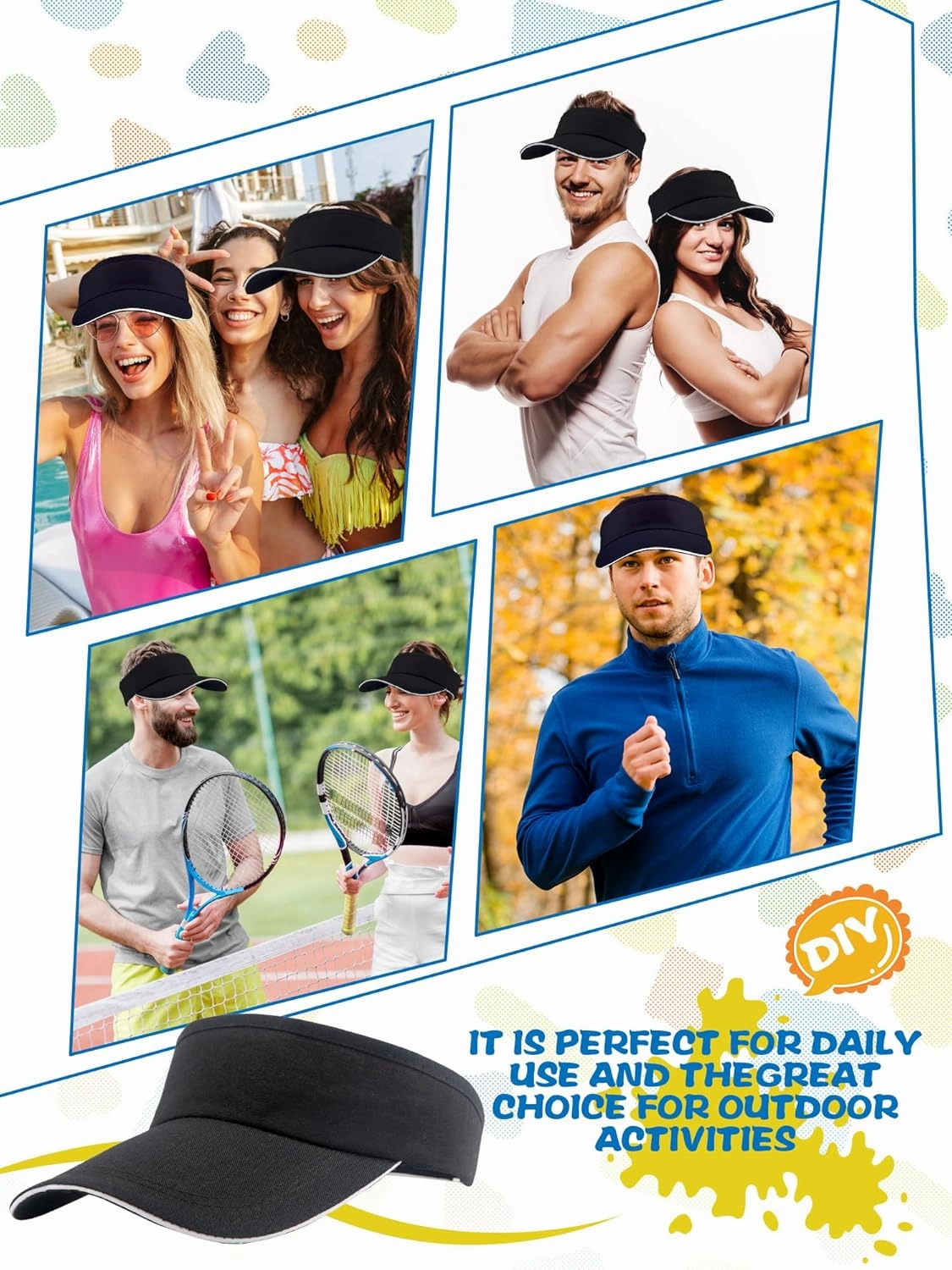 9 Pieces Adult Sun Visor Adjustable Visor Hat UV Protection Sun Hat for Women Men Summer Beach Outdoor Activities