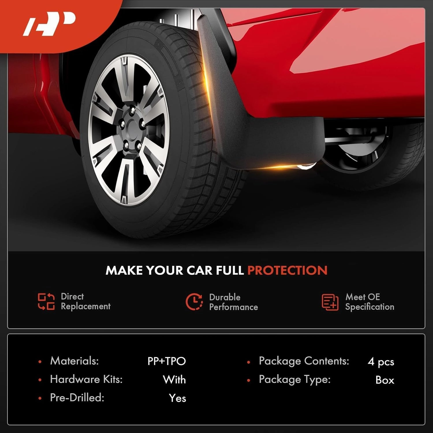 A-Premium Set of 4PCS Mud Flaps Splash Guards Mudguards Mudflaps with Hardware Kits Accessory Compatible with Honda CR-V 2012-2016, 2.4L, Black Color, Front LH RH and Rear LH RH
