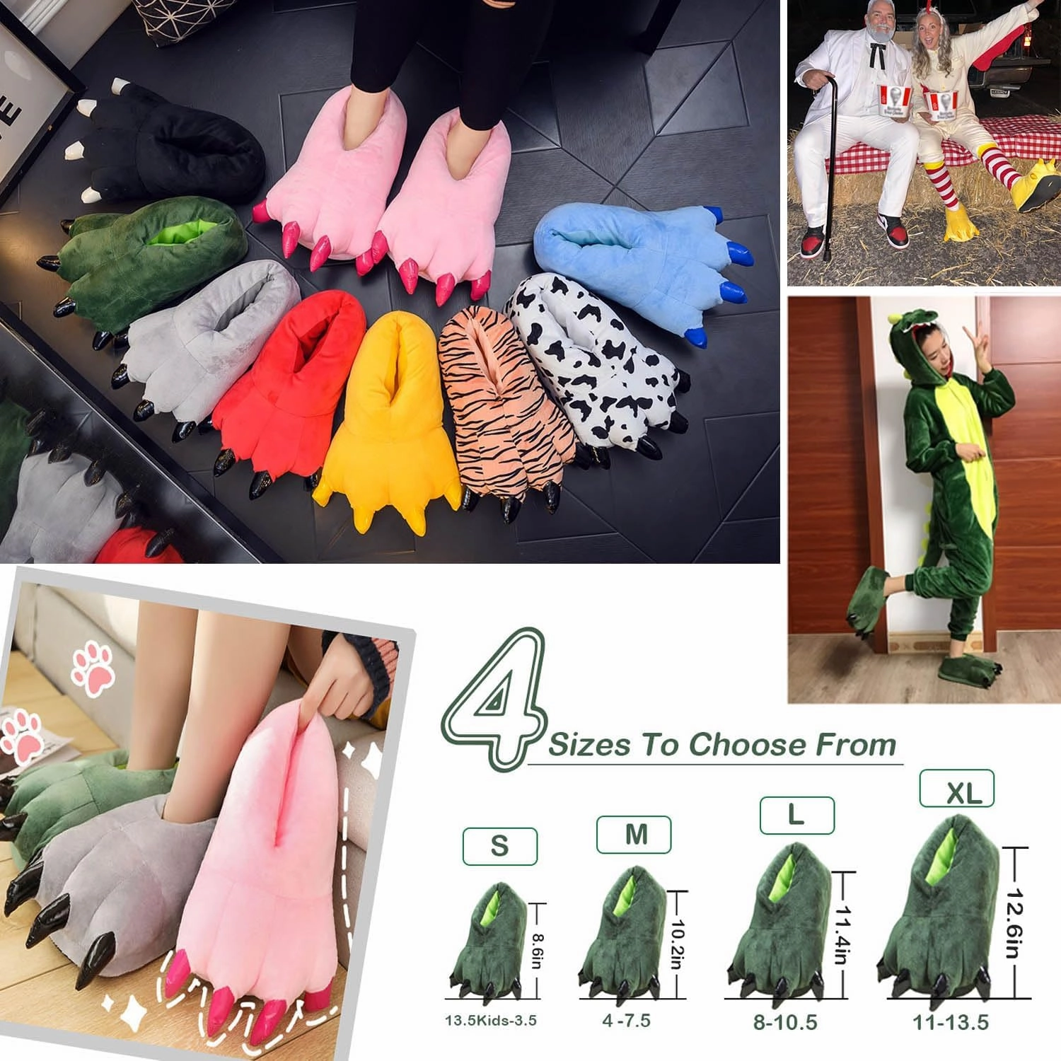 acdiac Unisex Soft Monster Claw Slippers Fun Dino Slippers Animal Paw Shoes For Men Women Boy Girl With Home Halloween Party Cosply Costume Footwear