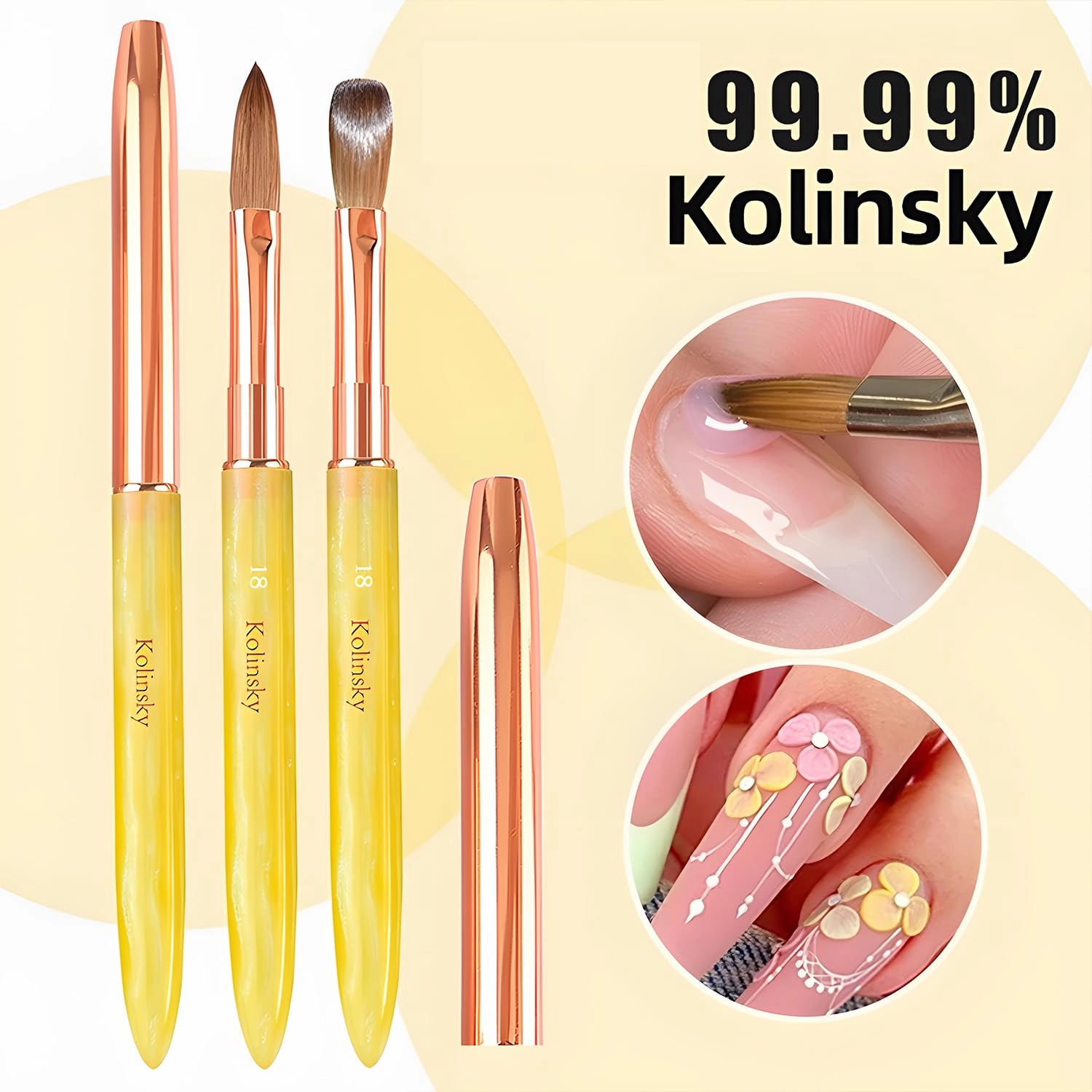Acrylic Nail Brush Size 6, 100% Pure Kolinsky Nail Art Brushes Sturdy Handle Oval Shaped Acrylic Powder Nail Design Tools for Professional Manicure DIY Home Salon (Yellow)
