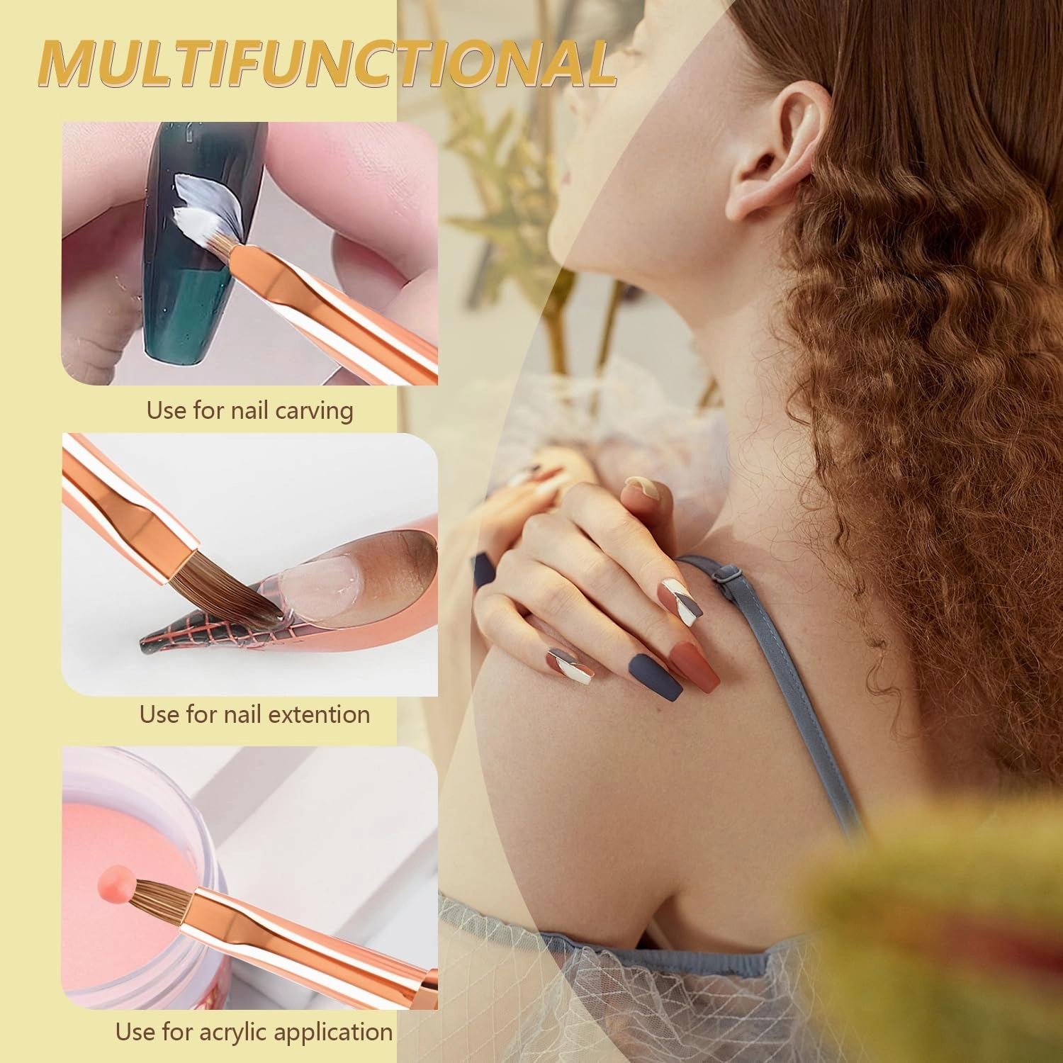 Acrylic Nail Brush Size 6, 100% Pure Kolinsky Nail Art Brushes Sturdy Handle Oval Shaped Acrylic Powder Nail Design Tools for Professional Manicure DIY Home Salon (Yellow)