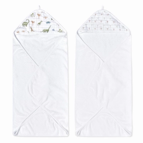 aden   anais Essentials Hooded Baby Bath Towel, Super Soft 100% Cotton, 2 Pack, Dino Jungle