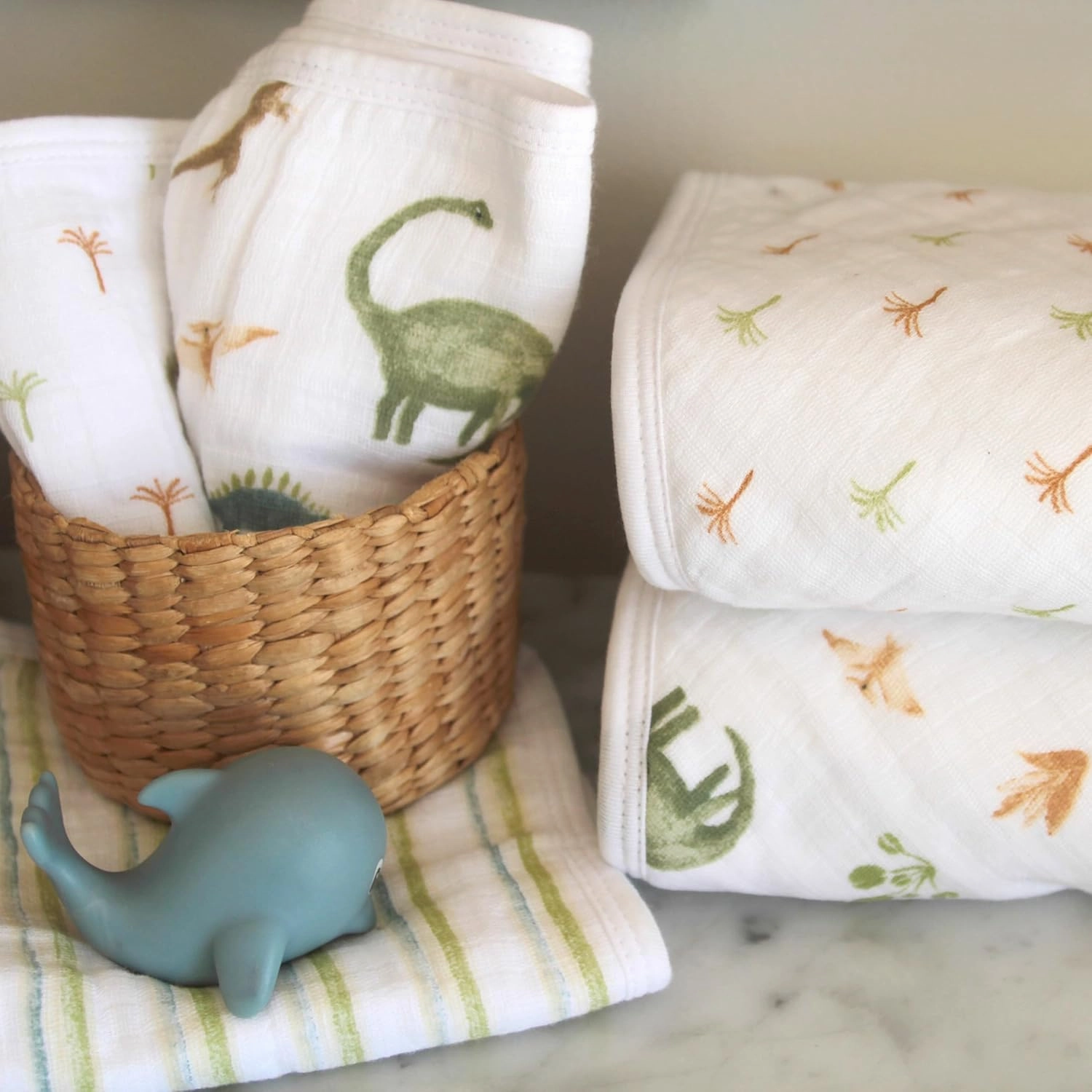 aden   anais Essentials Hooded Baby Bath Towel, Super Soft 100% Cotton, 2 Pack, Dino Jungle
