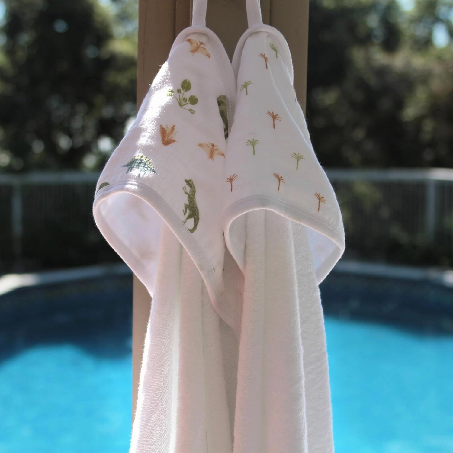 aden   anais Essentials Hooded Baby Bath Towel, Super Soft 100% Cotton, 2 Pack, Dino Jungle