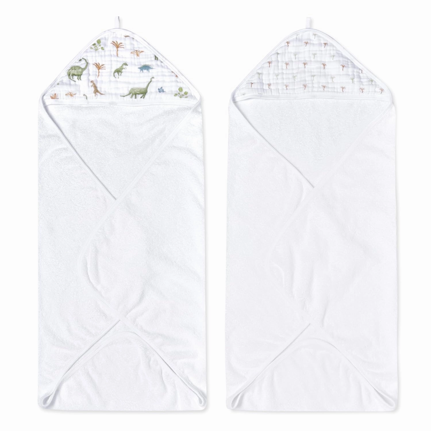 aden   anais Essentials Hooded Baby Bath Towel, Super Soft 100% Cotton, 2 Pack, Dino Jungle