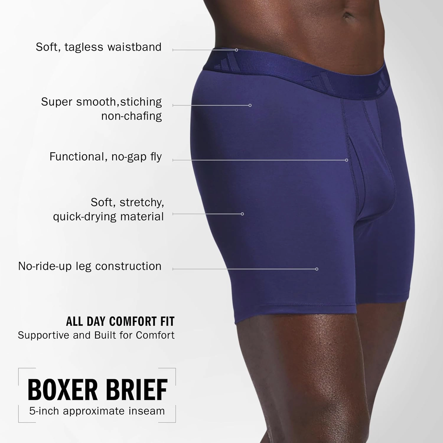 adidas Men's Luxe Comfort Fit Boxer Brief Underwear in Premium Ultra Soft Stretchy Fabric Contoured for All-Day Wear (3-Pack)