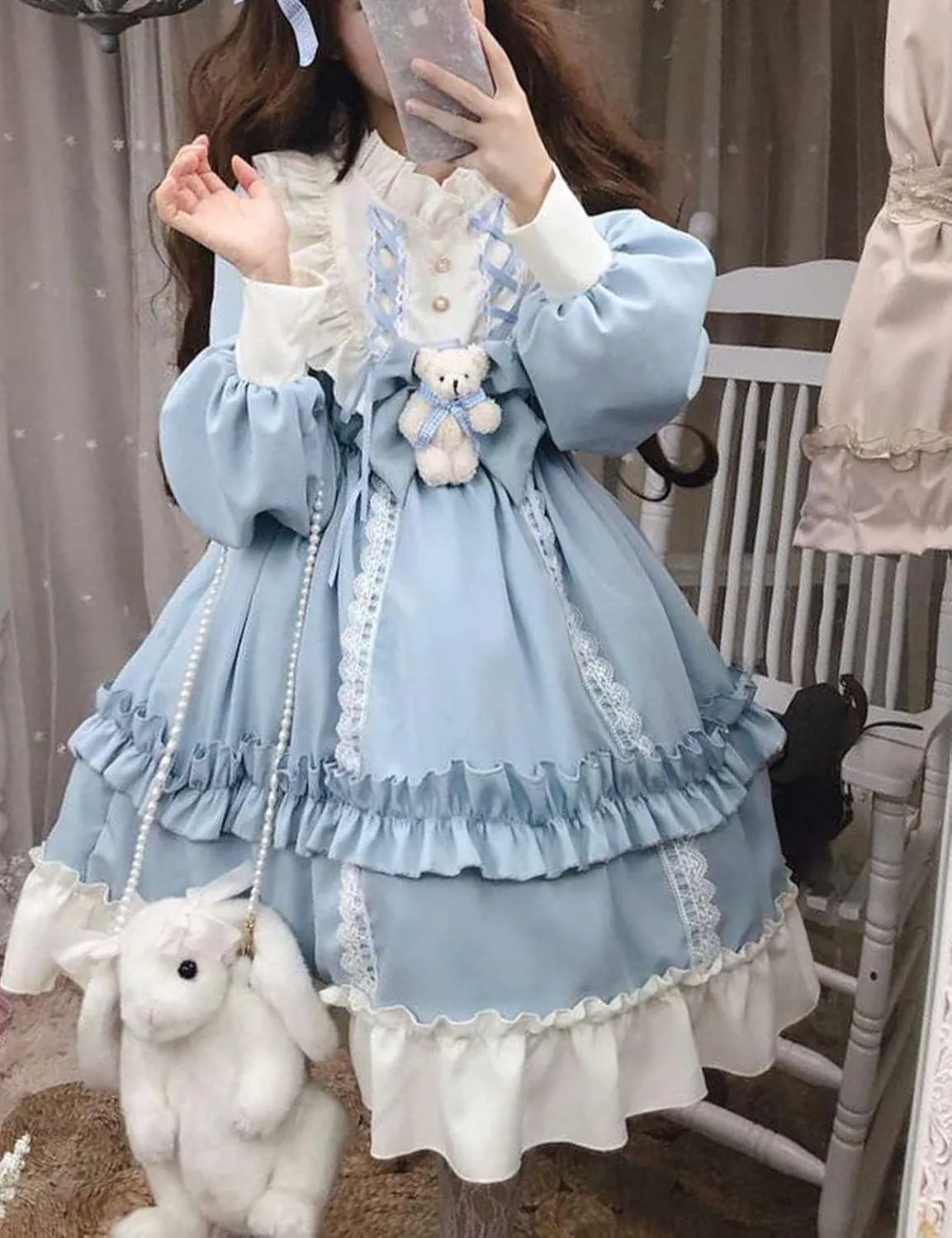 Adove Kawaii Lolita Dress for Women Long Sleeve Lolita Dresses for Teen Girls
