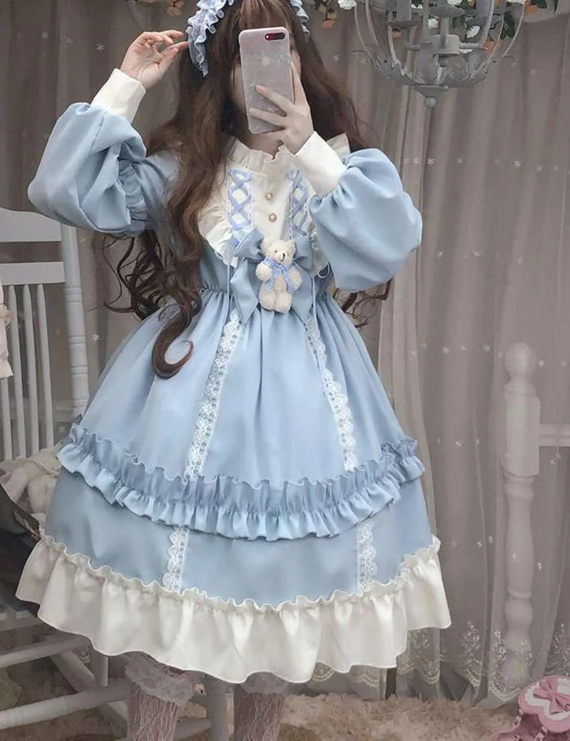 Adove Kawaii Lolita Dress for Women Long Sleeve Lolita Dresses for Teen Girls