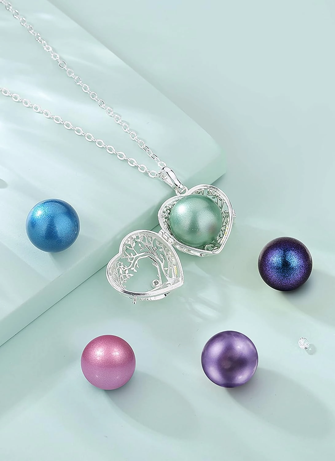 AEONSLOVE Harmony Ball Necklace Heart Angel Chime Caller, Balls 18MM Llamador De Angeles Bola Necklace Pregnancy Gifts - 30 & 45 Chains