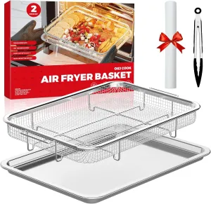 Air Fryer Basket for Oven, Air Fryer Basket and Stainless Steel Baking Tray Pant Oven Air Fryer Pan Rack for Cooking Baking Dishwasher and Broiling (15.3"x11")