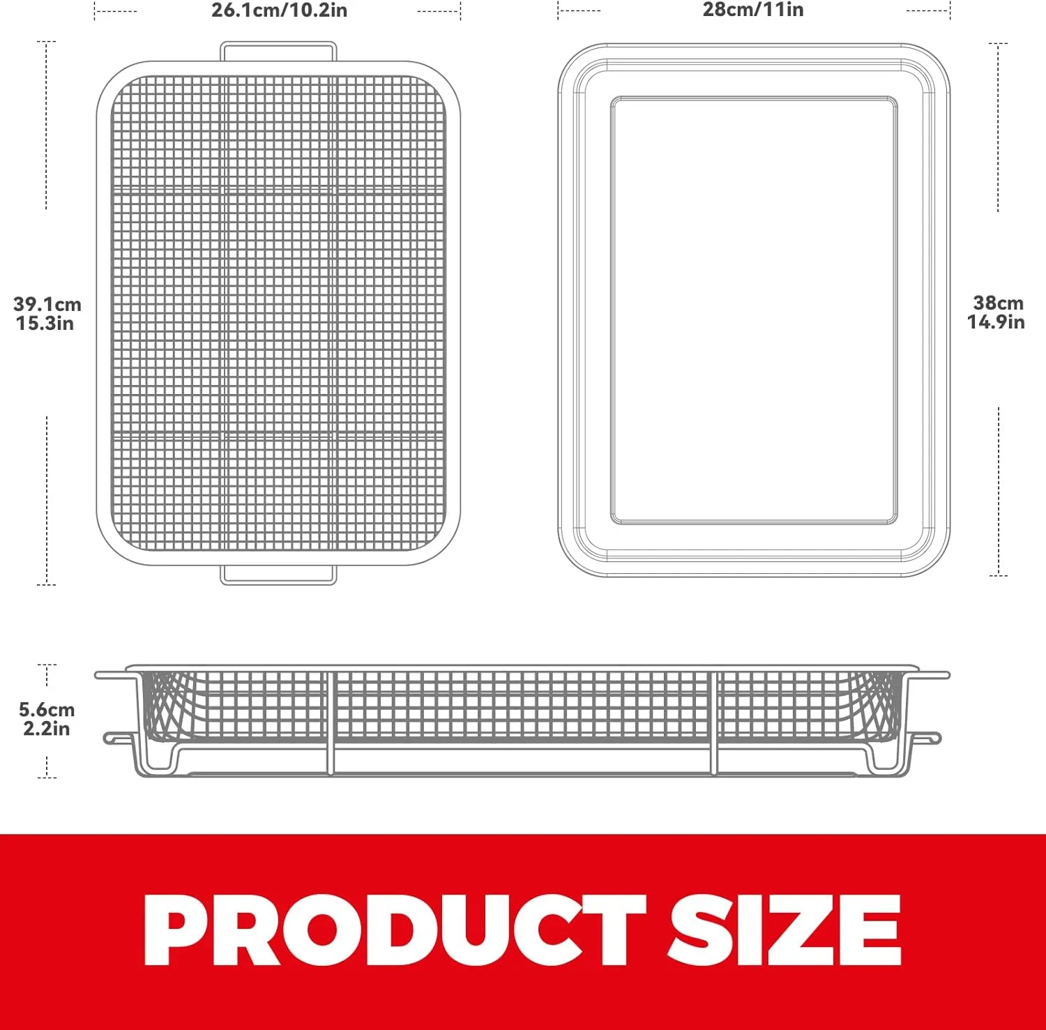 Air Fryer Basket for Oven, Air Fryer Basket and Stainless Steel Baking Tray Pant Oven Air Fryer Pan Rack for Cooking Baking Dishwasher and Broiling (15.3"x11")