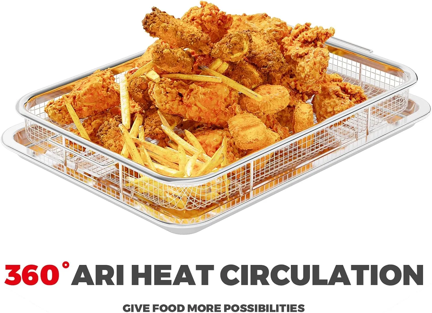 Air Fryer Basket for Oven, Air Fryer Basket and Stainless Steel Baking Tray Pant Oven Air Fryer Pan Rack for Cooking Baking Dishwasher and Broiling (15.3"x11")