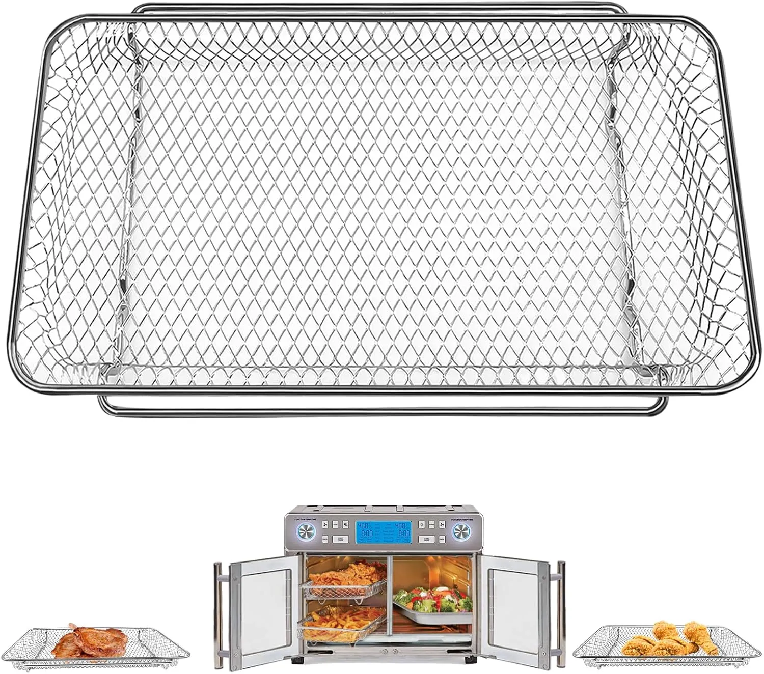 Air Fryer Basket Replacement for Emeril Lagasse Dual Zone 360 Air Fryer Oven 25 QT Air Fryer Convection Toaster Oven 11.6"x 6.9" Non-stick Mesh Air Fryer Steel Accessories Parts Dishwasher Safe