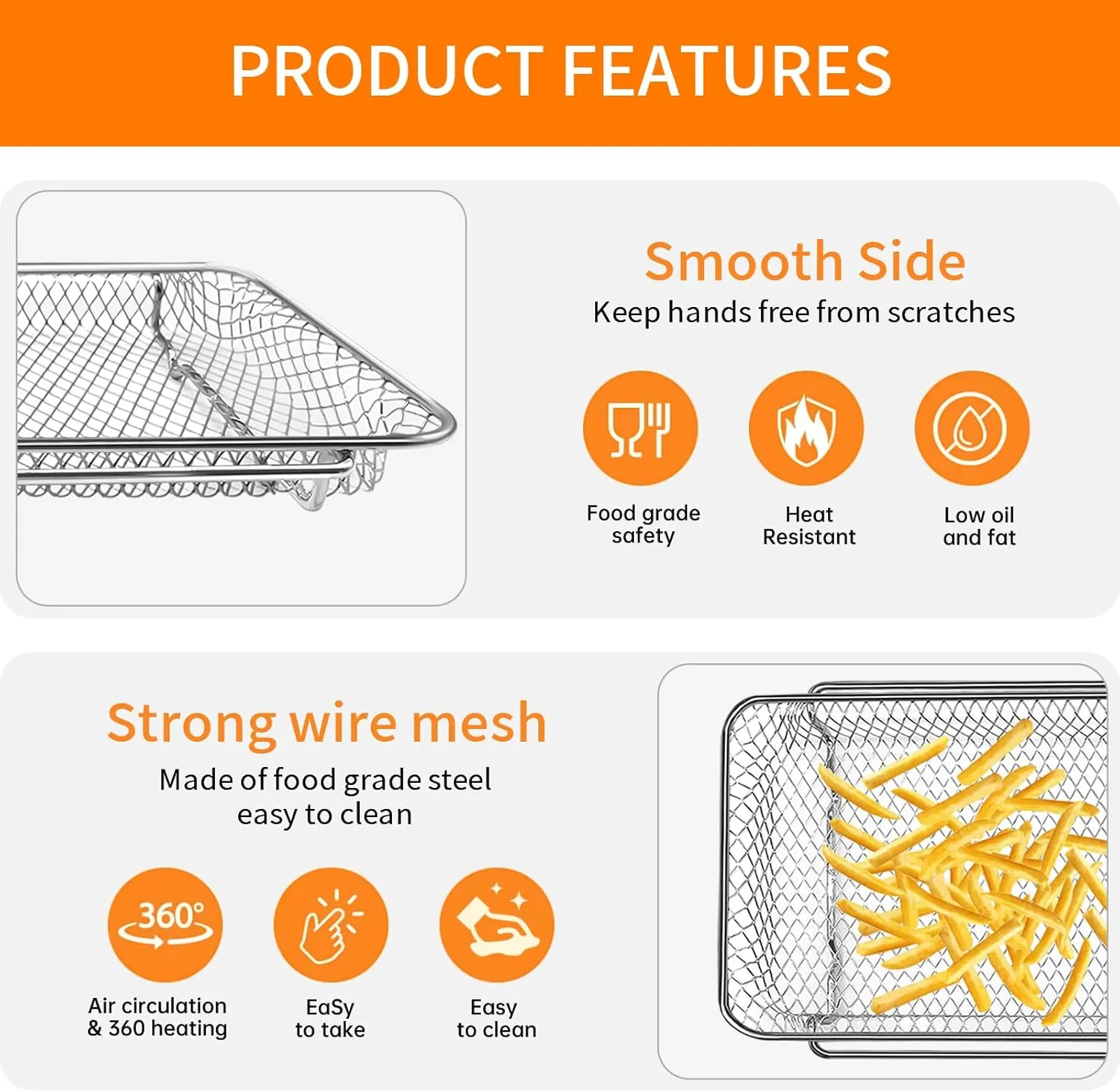 Air Fryer Basket Replacement for Emeril Lagasse Dual Zone 360 Air Fryer Oven 25 QT Air Fryer Convection Toaster Oven 11.6"x 6.9" Non-stick Mesh Air Fryer Steel Accessories Parts Dishwasher Safe