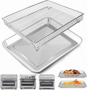 Air Fryer Basket Tray Replacement for Cuisinart TOA-60 TOA-65 TOA-70 Toaster Air Fryer Convection Oven, 12.2 * 11'' Mesh Air Fryer Steel Basket Wire Rack Accessories Parts, Dishwasher Safe