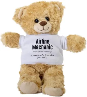 Airline Mechanic Teddy Bear, Gift Stuffed Animal, Plush Teddy Bear with Tee, Airline Mechanic Gift, Gift for Her, Gift for Airline Mechanic, Birthday Christmas Basket Gift Idea