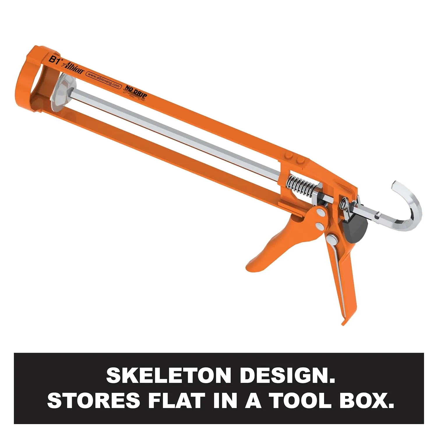 Albion Engineering Company B1 B-Line Manual Skeleton Cartridge Caulking Gun, No Drip, 1/10 Gallon (10oz), 7:1 Drive