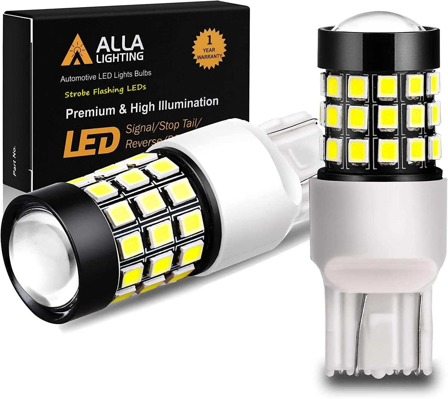 Alla Lighting Upgraded T20 7440 7443 Strobe LED Brake Stop or Back-up Reverse Lights Bulbs, 6000K Xenon White, 7441 W21W 7440LL 7443LL Flashing Lamps Replacement