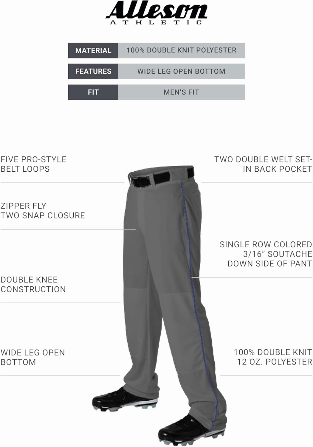 Alleson Athletic Men's Baseball Pant with Braid – Durable, Comfortable Fit, Moisture-Wicking, and Classic Design