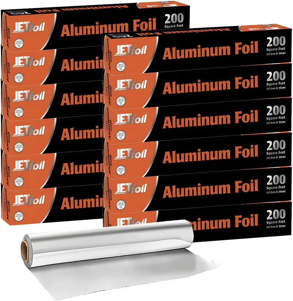 Aluminum Foil Roll (Pack of 12) -Perfect for Grilling, Roasting, Baking, & More, 200 Sq. Ft, Silver