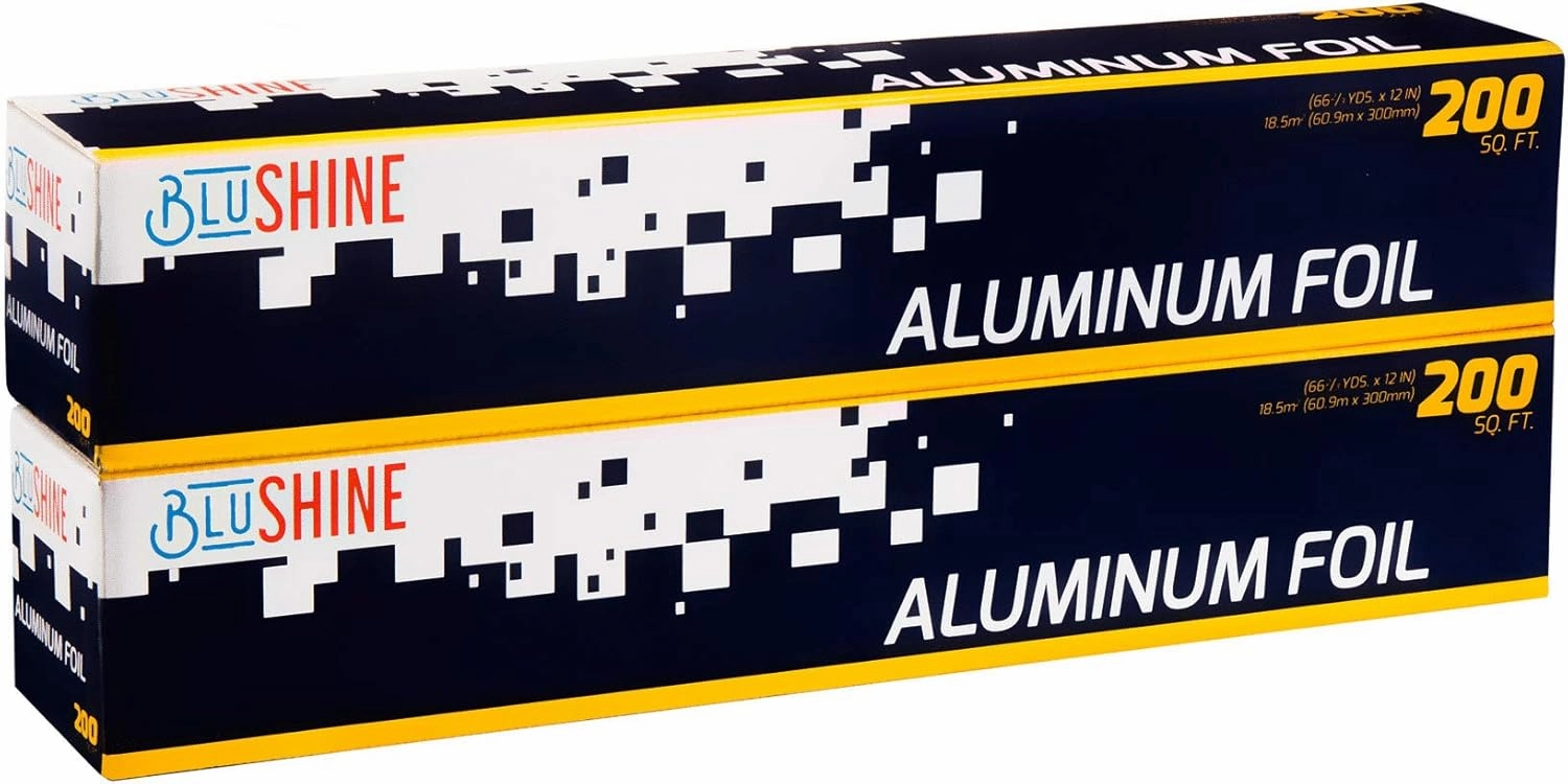 Aluminum Foil Sheets Set of 2 - Thick Aluminum Foil 12 Inch, 200 Sq Ft Roll for Baking & Grilling - Durable Foil Wraps for Food Storage, and Cooking - Ideal for High & Low Temperatures