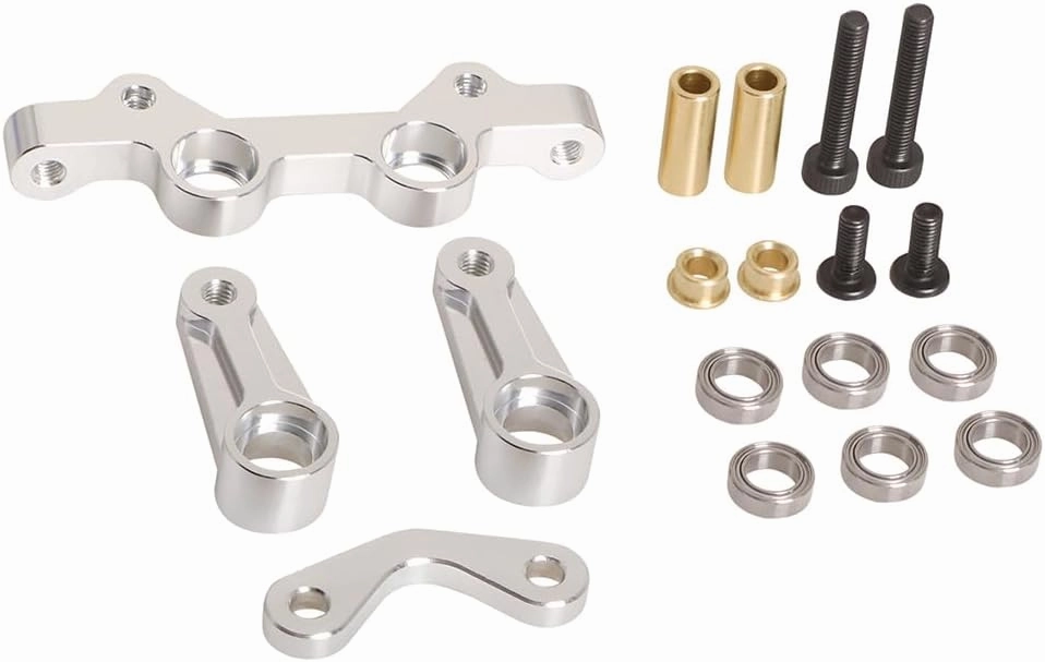Aluminum Steering Bellcranks Set with Ball Bearings for Tamiya 1/10 Fighter NXGEN DT-04 RC Car (Silver)