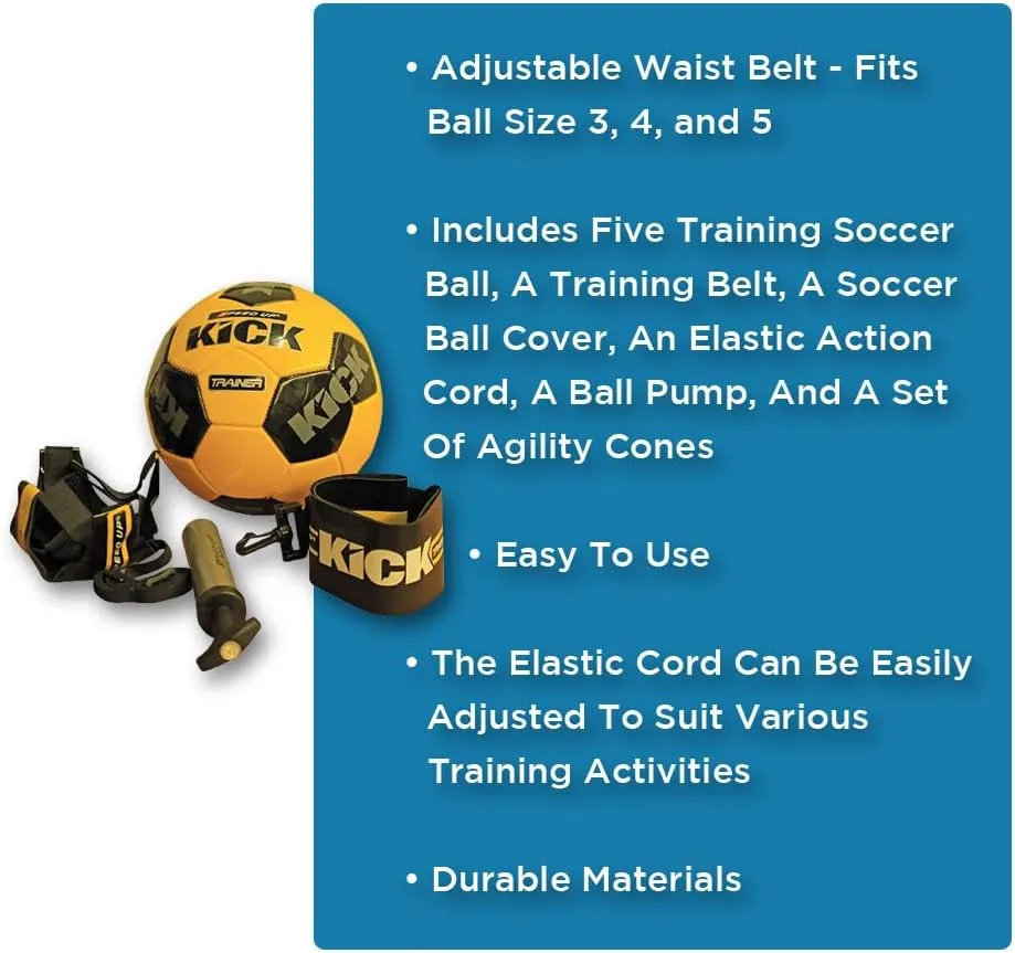 Amber Fight Gear Soccer Football Kick Throw Solo Trainer Practice Training Aide with Adjustable Waist Belt - Fits Ball Size 3, 4, and 5