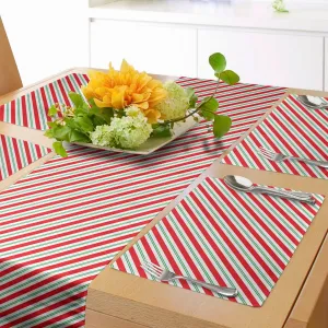 Ambesonne Candy Cane Table Runner & Placemats, Bicolor Stripes and Lines Traditional Design Seasonal Pattern, Set for Dining Table Decor, Placemat 4 pcs   Runner 16"x72", Vermilion Green