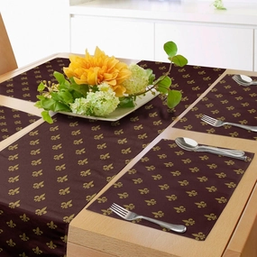 Ambesonne Fleur De Lis Table Runner & Placemats, French Pattern European Culture Theme Abstract Vintage Renaissance, Set for Dining Table Decor, Placemat 4 pcs   Runner 16"x72", Burgundy Earth Yellow