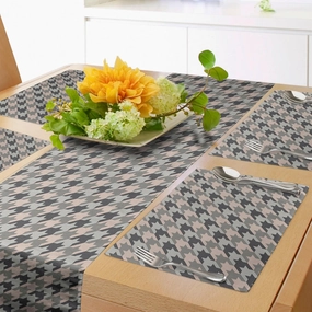 Ambesonne Houndstooth Table Runner & Placemats, Neutral Colored Grayscale Pastel Toned Motives Continuous Pattern Art, Set for Dining Table Decor, Placemat 4 pcs   Runner 14"x90", Dust and Purpleblue