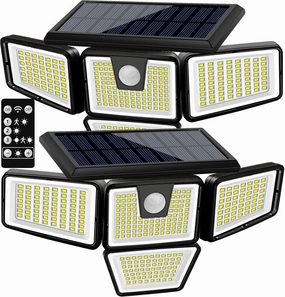 AmeriTop Solar Lights Outdoor, 2 Pack 300 LED High Brightness Cordless Solar Motion Sensor Lights; 4 Adjustable Heads,320° Wide Angle Illumination, IP65 Waterproof, Security LED Flood Light(Daylight)