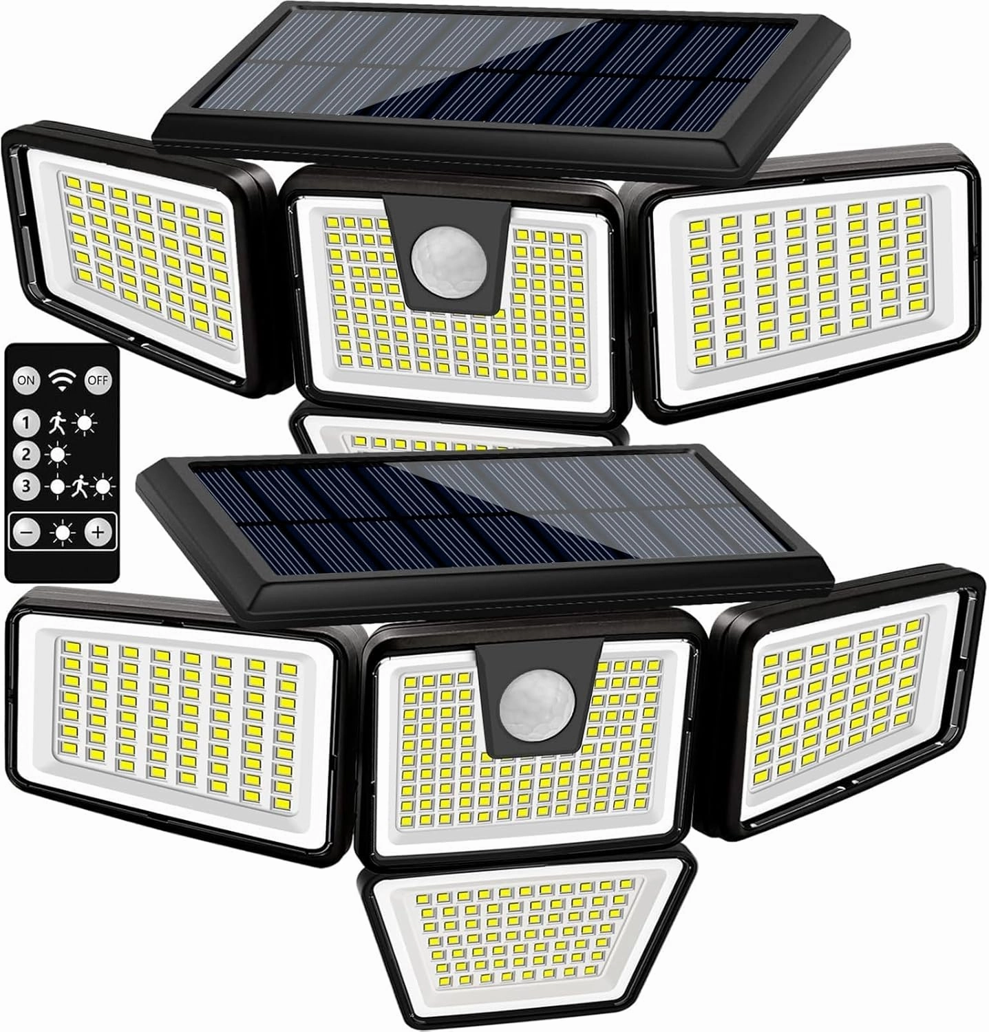 AmeriTop Solar Lights Outdoor, 2 Pack 300 LED High Brightness Cordless Solar Motion Sensor Lights; 4 Adjustable Heads,320° Wide Angle Illumination, IP65 Waterproof, Security LED Flood Light(Daylight)