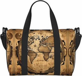 Ancient Map World Globe Print Versatile Travel Gym Carry Bag,Ideal For Business,Sports,Weekend Stays