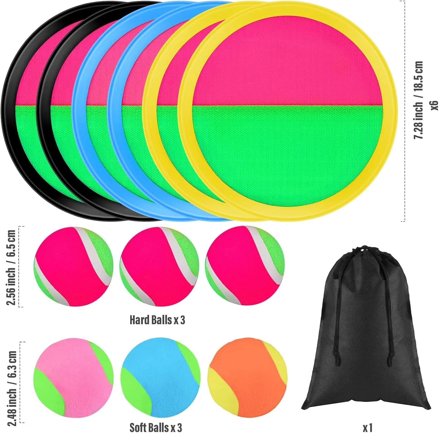 Aneco Toss and Catch Paddle Game Set Disc Paddles and Toss Ball Sport Game with Storage Bag, 6 Paddles and 6 Balls