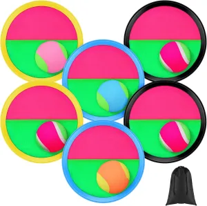Aneco Toss and Catch Paddle Game Set Disc Paddles and Toss Ball Sport Game with Storage Bag, 6 Paddles and 6 Balls