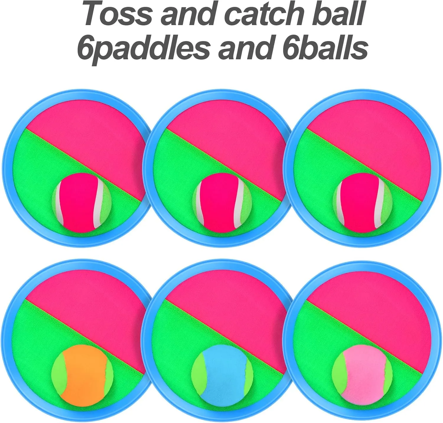 Aneco Toss and Catch Paddle Game Set Disc Paddles and Toss Ball Sport Game with Storage Bag, 6 Paddles and 6 Balls