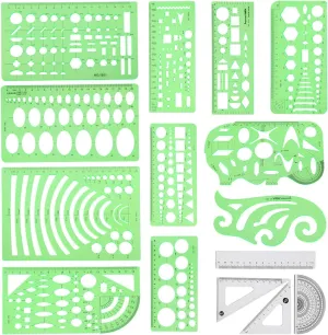 Angrox Geometric Drawings Templates Measuring Geometry Rulers 15 Pcs with 1 Pack File Bag for Design School Studying Office Building…