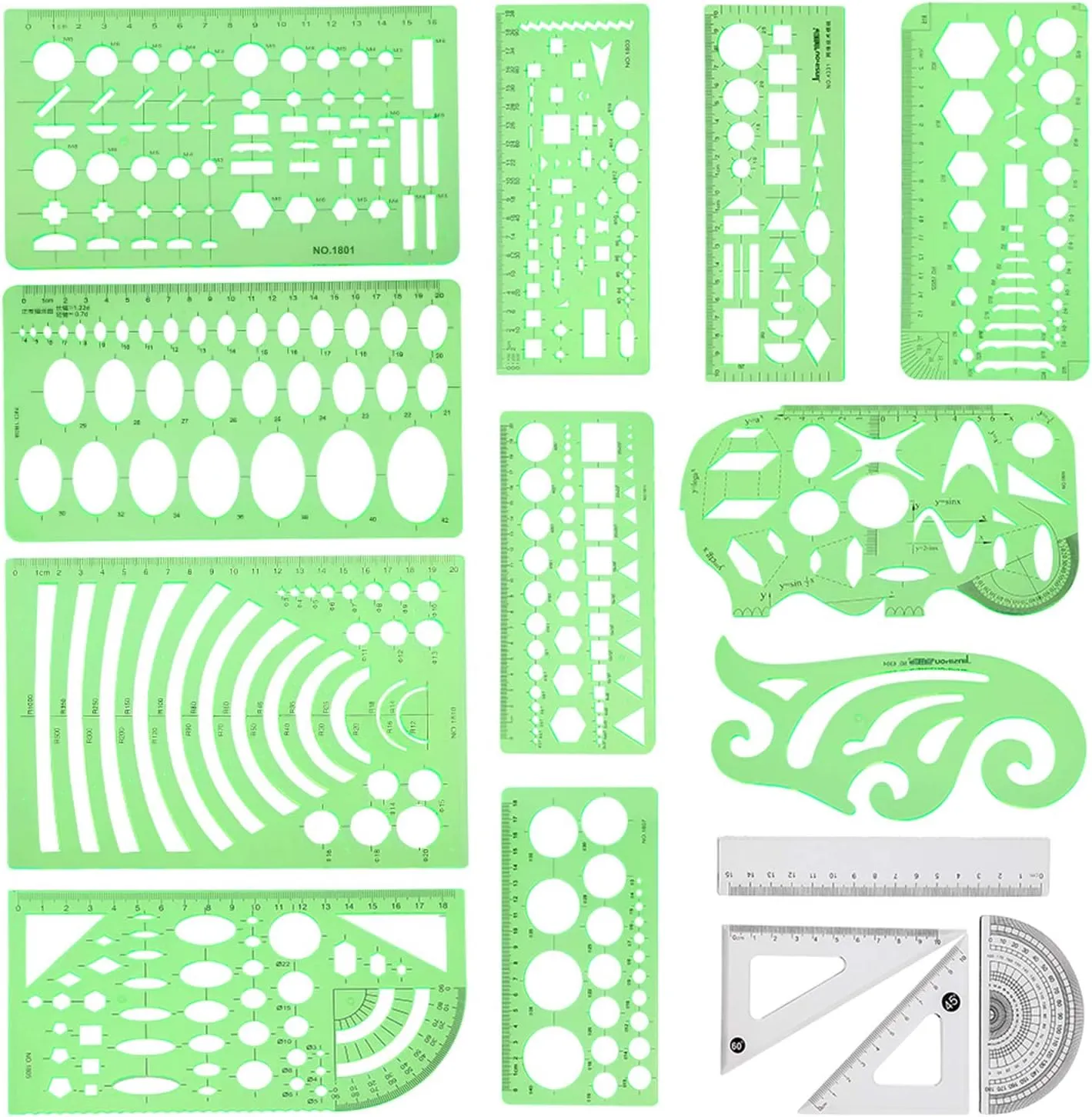 Angrox Geometric Drawings Templates Measuring Geometry Rulers 15 Pcs with 1 Pack File Bag for Design School Studying Office Building…