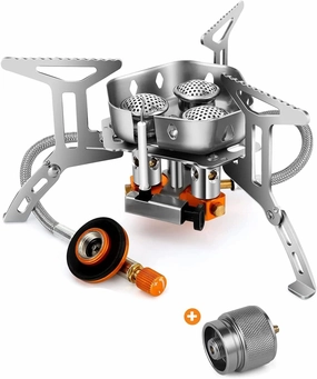 ANZAGA Portable Camping Gas Stove, Foldable Camp Stove Backpacking Stove with Piezo Ignition