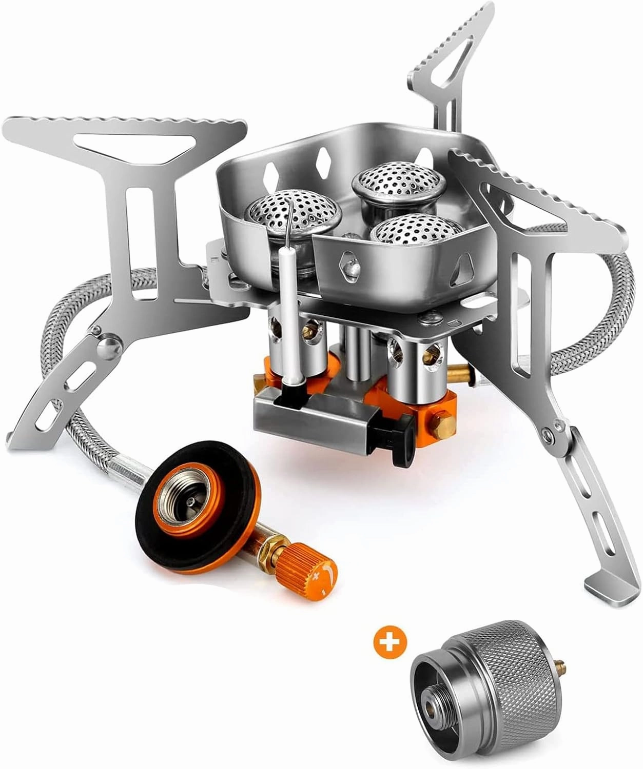 ANZAGA Portable Camping Gas Stove, Foldable Camp Stove Backpacking Stove with Piezo Ignition