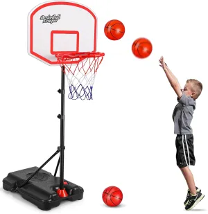 AOKESI Kids Basketball Hoop Stand，Adjustable Height Basketball Set 3.5ft-5.5ft，Portable Basketball Goals for Indoor Outdoor Play, Toddler Sports Toys for 3-8 Years Old（Black）