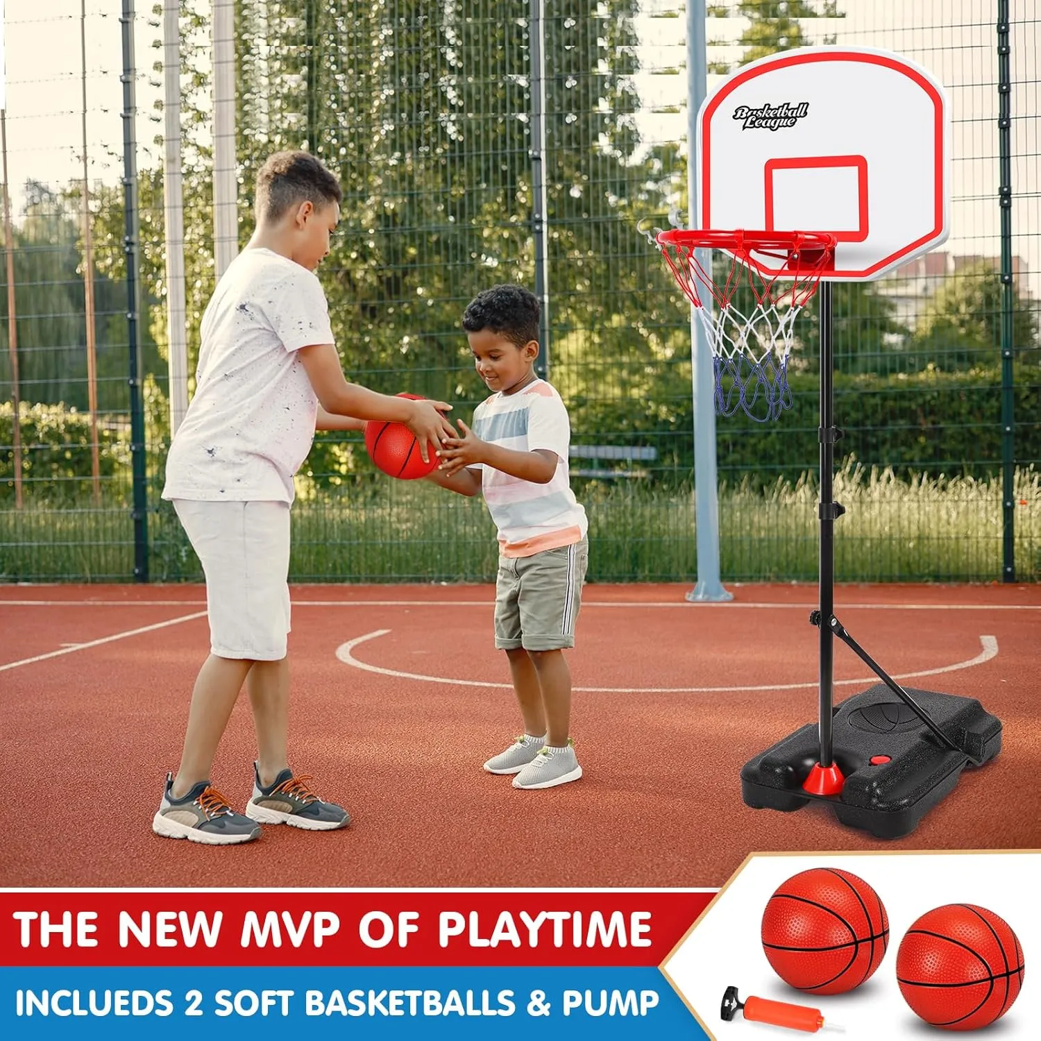 AOKESI Kids Basketball Hoop Stand，Adjustable Height Basketball Set 3.5ft-5.5ft，Portable Basketball Goals for Indoor Outdoor Play, Toddler Sports Toys for 3-8 Years Old（Black）