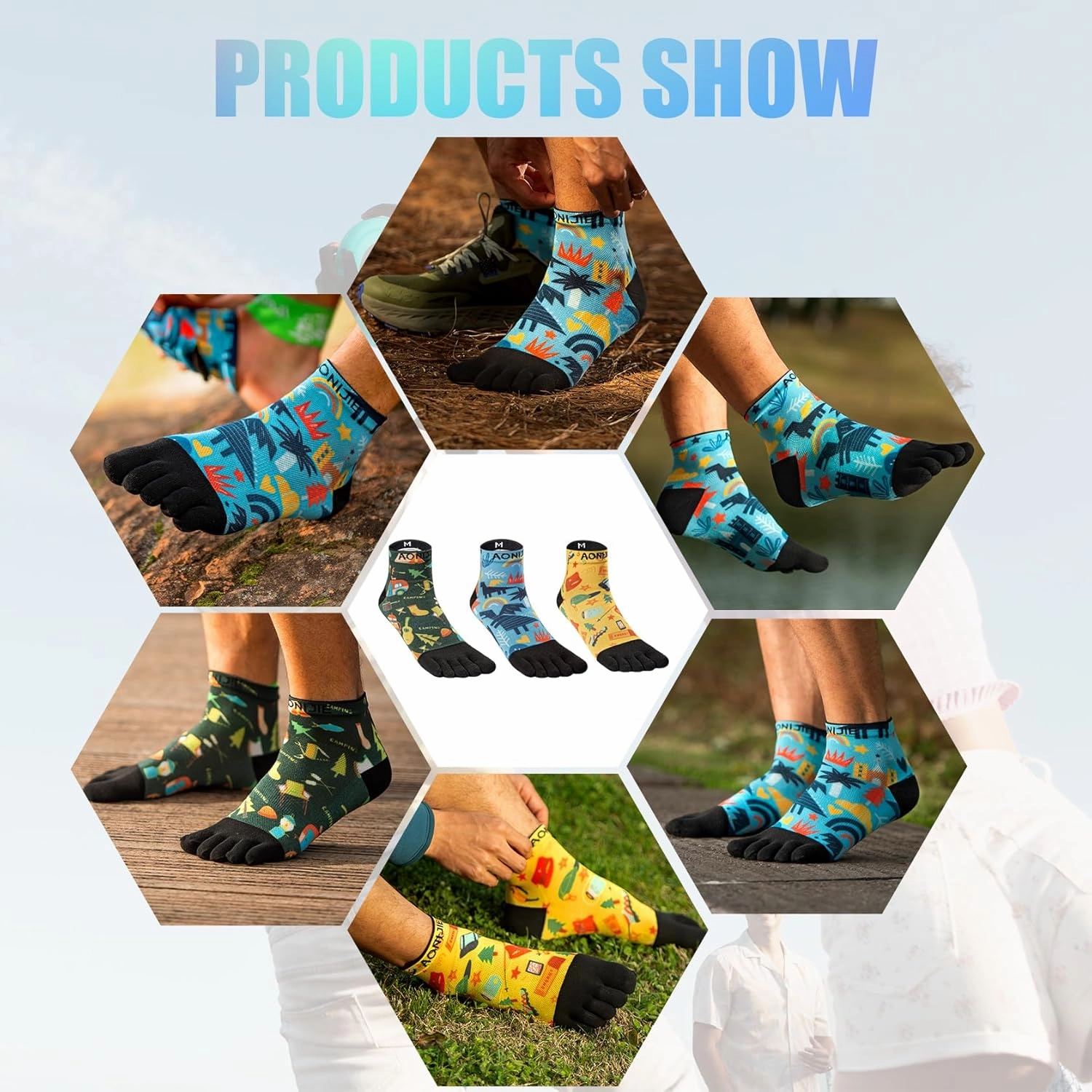 AONIJIE Toe Socks for Men and Women Athletic Hiking Coolmax Socks with toes - Soft Comfortable and Moisture Wicking