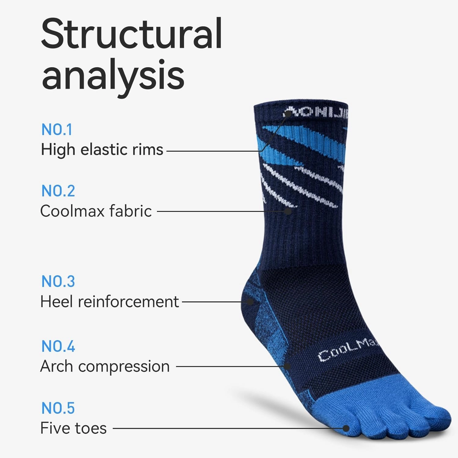 AONIJIE Toe Socks for Men and Women Athletic Hiking Coolmax Socks with toes - Soft Comfortable and Moisture Wicking