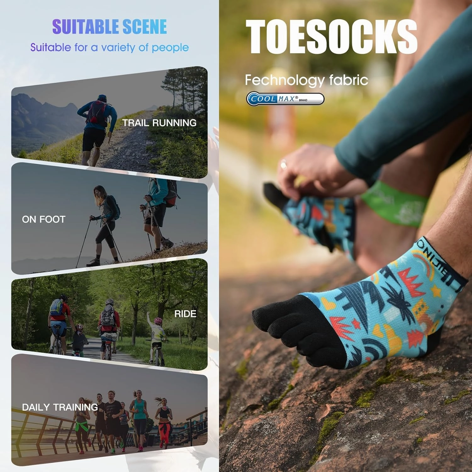 AONIJIE Toe Socks for Men and Women Athletic Hiking Coolmax Socks with toes - Soft Comfortable and Moisture Wicking