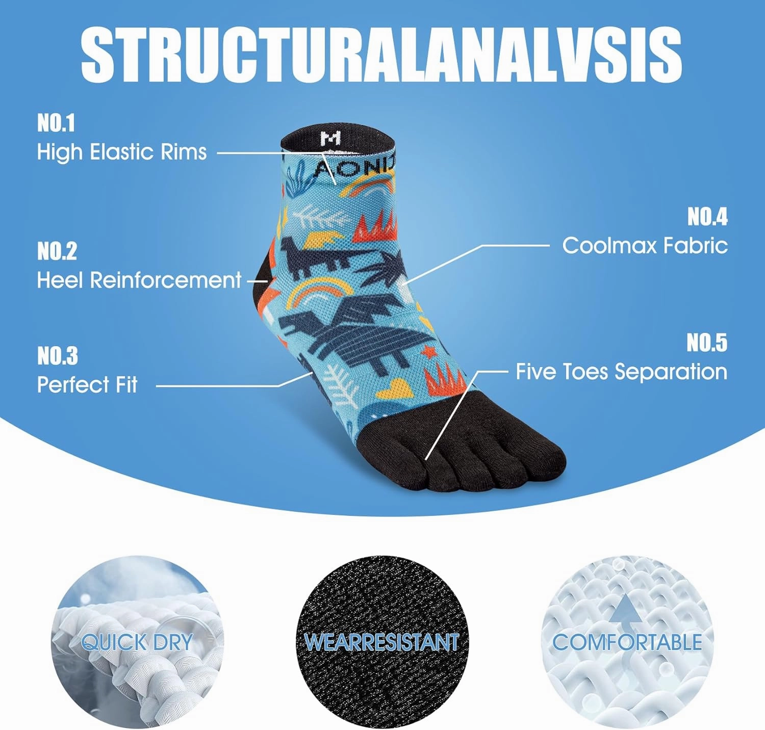 AONIJIE Toe Socks for Men and Women Athletic Hiking Coolmax Socks with toes - Soft Comfortable and Moisture Wicking